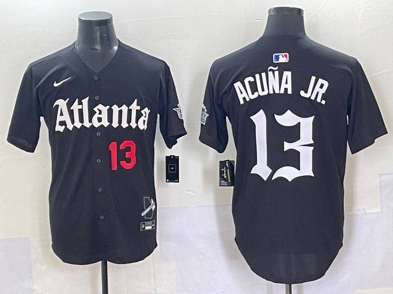 Men 2025 Atlanta Braves #13 Acuna jr Black Five generations Joint Name Nike MLB Jersey style 2->atlanta braves->MLB Jersey